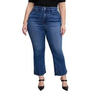 Good American Women Indigo 891 Good Legs Cropped Mini Bootcut Jeans Size 16